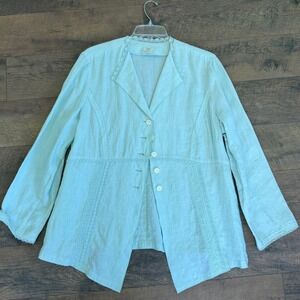 J. Jill Linen Crochet Trim Jacket Womens XL Seafoam Green